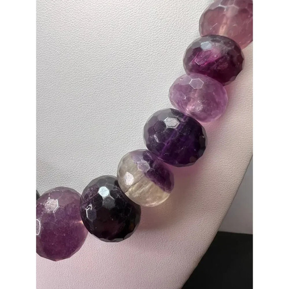 Fluorite faceted beaded statement necklace with 925 clasp - Picture 2 of 11